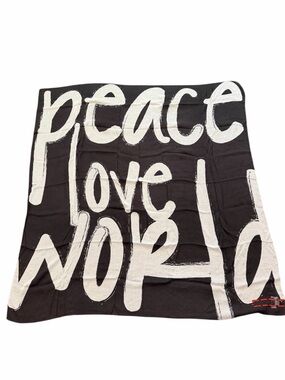NEW W TAGS Peace Love World Black and White Graphic Logo Scarf Wrap